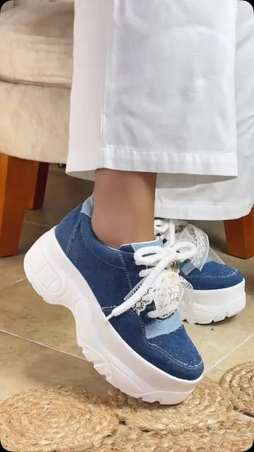Tenis Fox Nova en jean con plataforma blanca de 7 cm